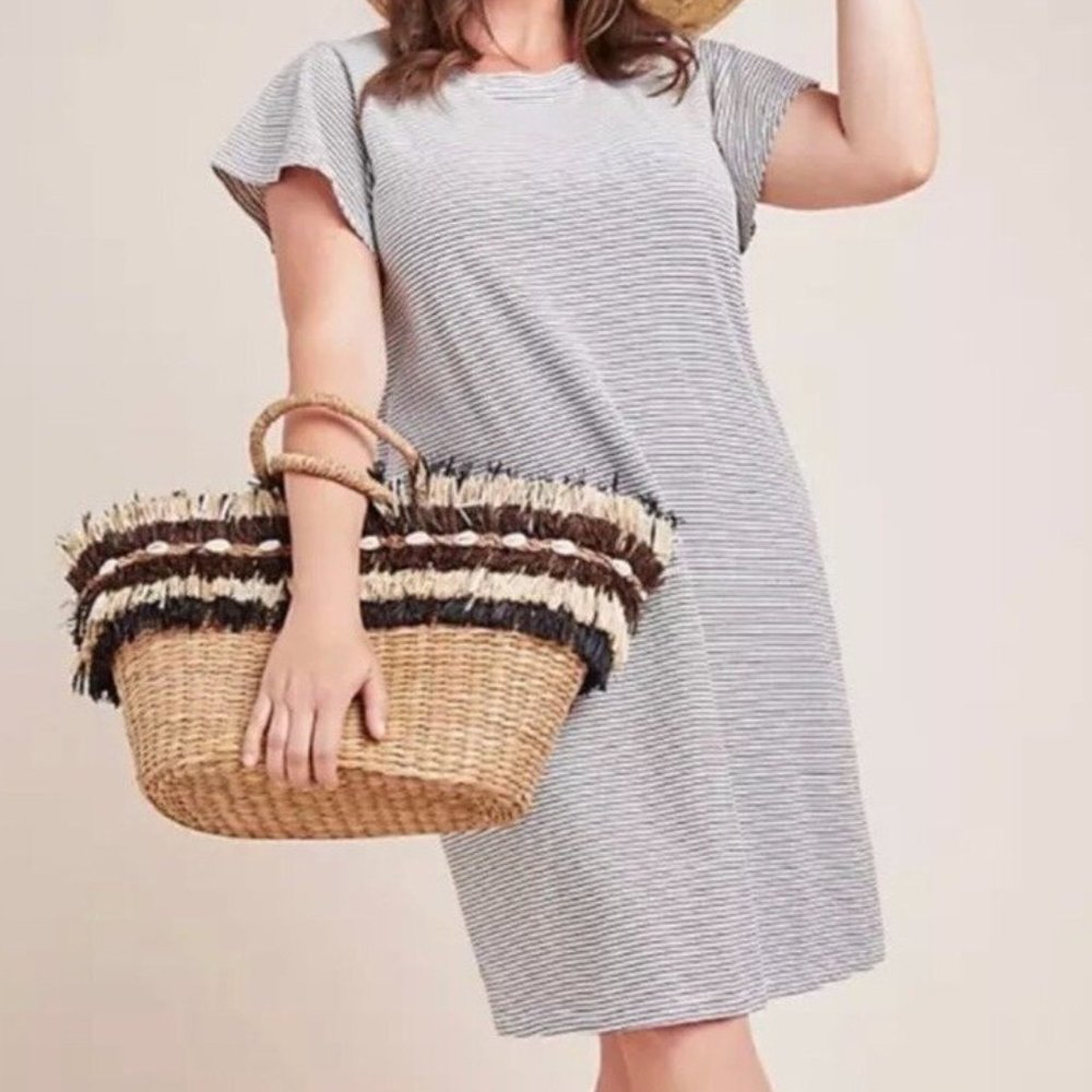 Anthropologie T.La Striped Flutter Sleeve Tee Dress